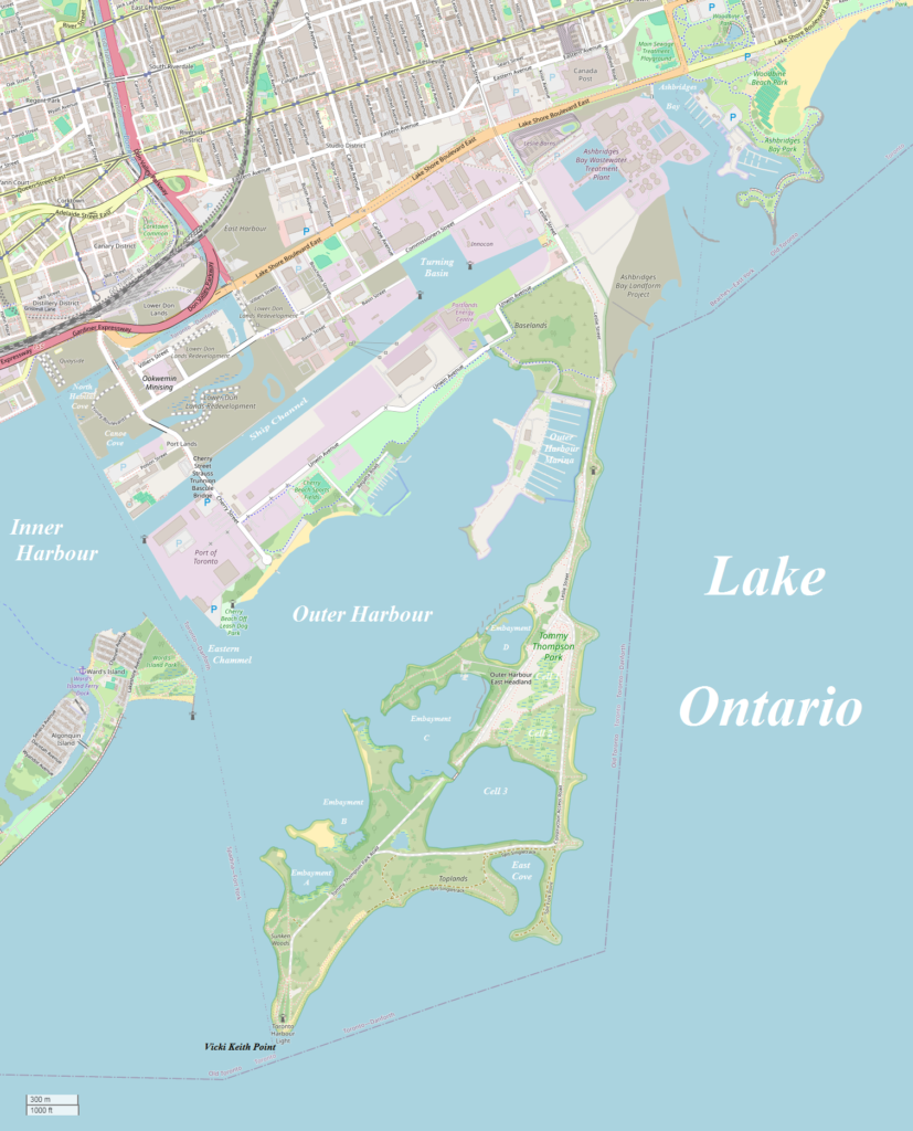 A map of the Leslie Street Spit.