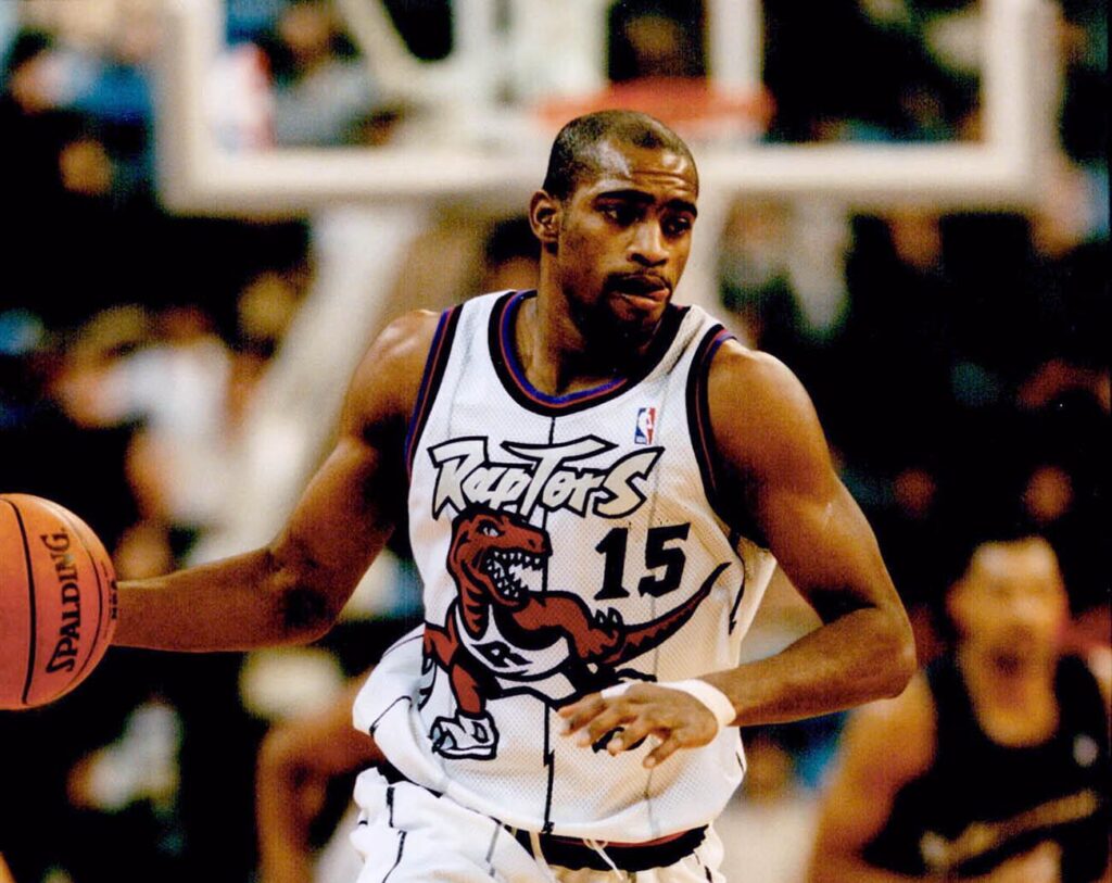 A photograph of Vince Carter during his first official year with the Raptors following the 1998-1999 NBA lockout. Photograph by Vince Talotta of the Toronto Star and sourced from Toronto Public Library.