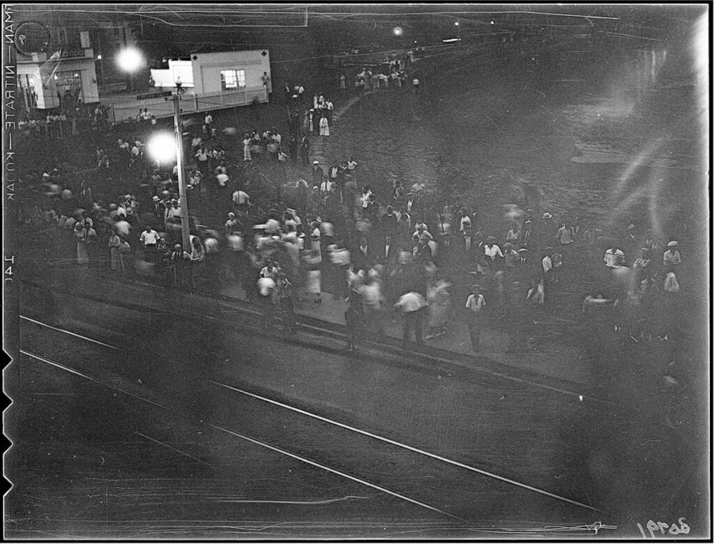 A photograph of the Christie Pits Riot captured by a photographer of the Globe and Mail in 1933. Sourced from the City of Toronto Archive.