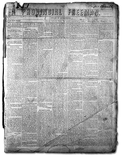 An archived copy of the Provincial Freeman, secretly written and owned by Mary Ann Shadd Cary. Sourced from the Archives of Ontario.
